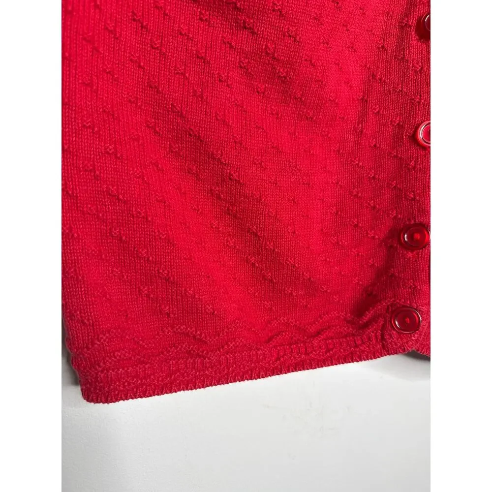 1980s United States Sweaters Red Textured Knit Cardigan Oversized Medium